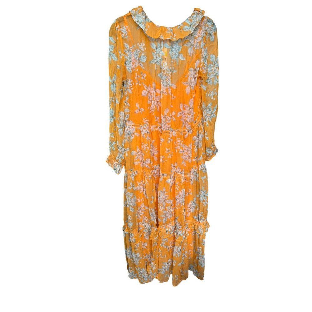 Anthropologie The Marais Printed Chiffon Maxi Dress in Orange Motif, NWT XS - Picture 8 of 8